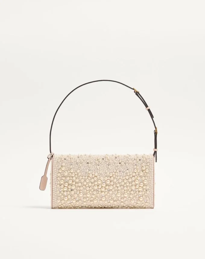 Valentino Garavani DeVain Small Shoulder Bag With Pearls And Rhinestones Valentino Garavani DeVain Small Shoulder Bag With Pearls And Rhinestones