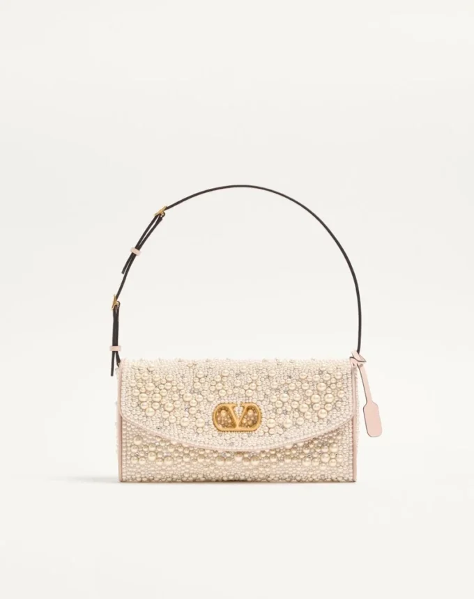Valentino Garavani DeVain Small Shoulder Bag With Pearls And Rhinestones Valentino Garavani DeVain Small Shoulder Bag With Pearls And Rhinestones