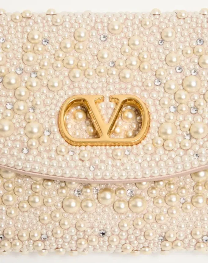 Valentino Garavani DeVain Small Shoulder Bag With Pearls And Rhinestones Valentino Garavani DeVain Small Shoulder Bag With Pearls And Rhinestones