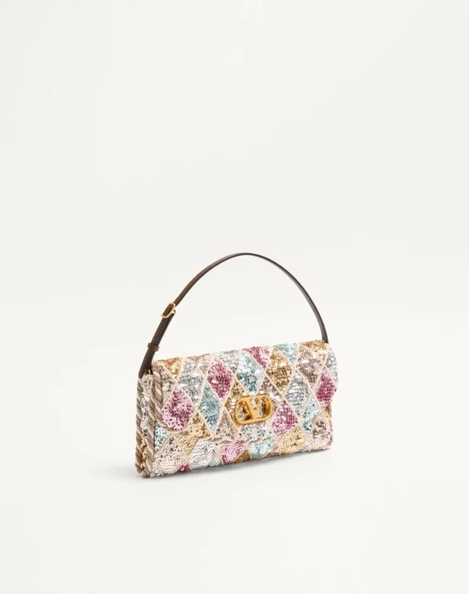 Valentino Garavani DeVain Small Shoulder Bag With Rhombelle Embroidery. Valentino Garavani DeVain Small Shoulder Bag With Rhombelle Embroidery.