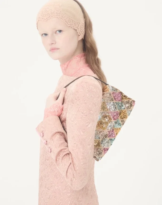 Valentino Garavani DeVain Small Shoulder Bag With Rhombelle Embroidery. Valentino Garavani DeVain Small Shoulder Bag With Rhombelle Embroidery.