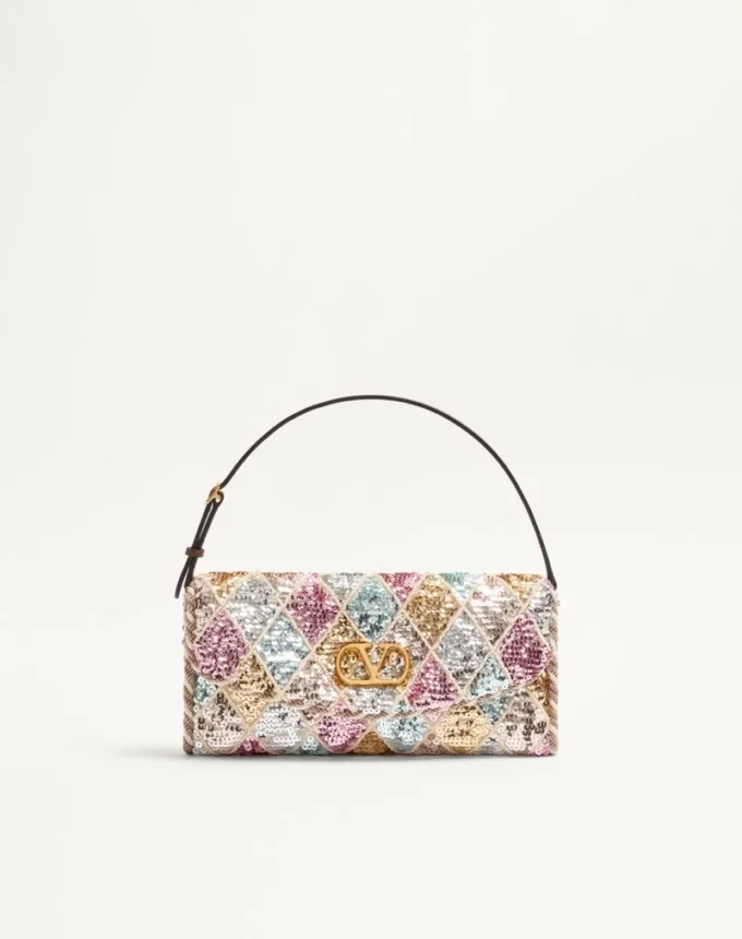 Valentino Garavani DeVain Small Shoulder Bag With Rhombelle Embroidery. Valentino Garavani DeVain Small Shoulder Bag With Rhombelle Embroidery.