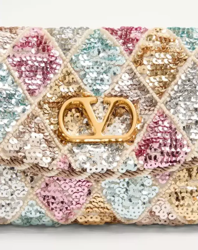 Valentino Garavani DeVain Small Shoulder Bag With Rhombelle Embroidery. Valentino Garavani DeVain Small Shoulder Bag With Rhombelle Embroidery.