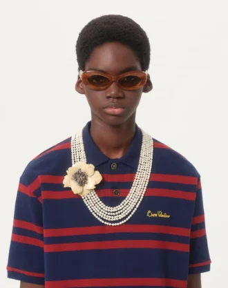 Valentino Garavani Fleur Lumineuse Necklace In Metal, Enamel, Pearls And Fabric