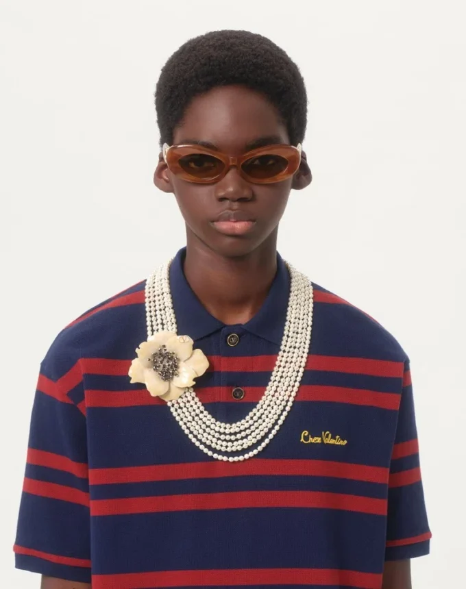 Valentino Garavani Fleur Lumineuse Necklace In Metal, Enamel, Pearls And Fabric