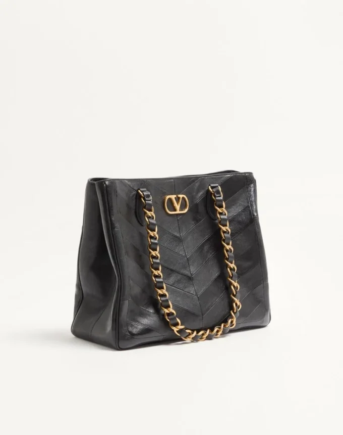 Valentino Garavani Laseine Shopping Bag In Nappa Leather With A Chevron Pattern