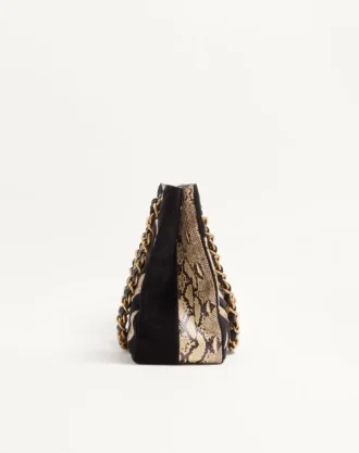 Valentino Garavani Laseine Shopping Bag In Python And Chevron-Patterned Suede