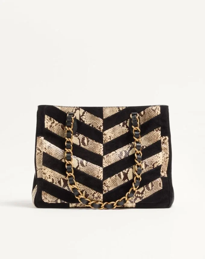 Valentino Garavani Laseine Shopping Bag In Python And Chevron-Patterned Suede
