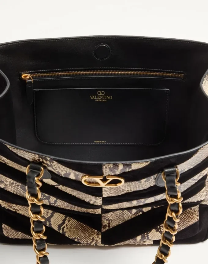 Valentino Garavani Laseine Shopping Bag In Python And Chevron-Patterned Suede