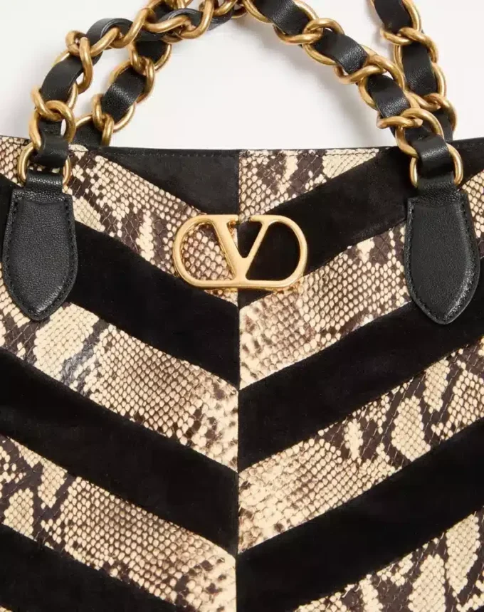 Valentino Garavani Laseine Shopping Bag In Python And Chevron-Patterned Suede