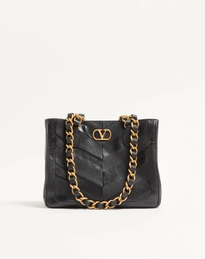 Valentino Garavani Laseine Small Shopping Bag In Chevron-Patterned Nappa Leather