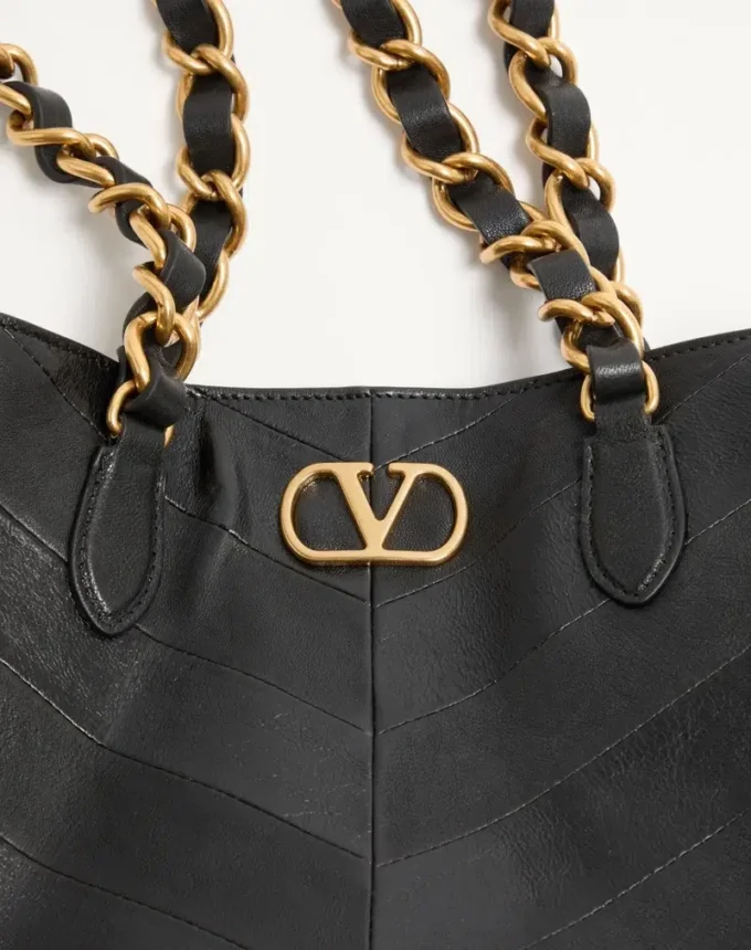 Valentino Garavani Laseine Small Shopping Bag In Chevron-Patterned Nappa Leather