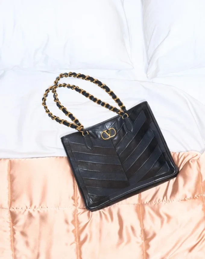 Valentino Garavani Laseine Small Shopping Bag In Chevron-Patterned Nappa Leather