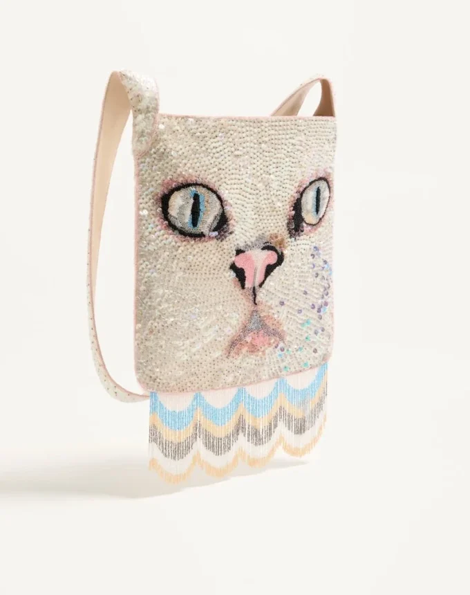 Valentino Garavani Le Chat De La Maison Embroidered Shoulder Bag With Fringes Valentino Garavani Le Chat De La Maison Embroidered Shoulder Bag With Fringes