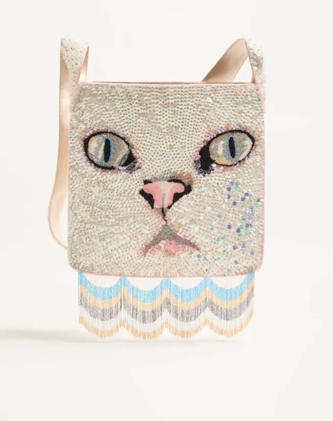 Valentino Garavani Le Chat De La Maison Embroidered Shoulder Bag With Fringes Valentino Garavani Le Chat De La Maison Embroidered Shoulder Bag With Fringes