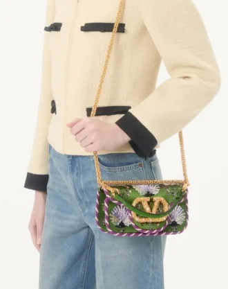 Valentino Garavani Locò Small Embroidered Shoulder Bag With Jewel Logo