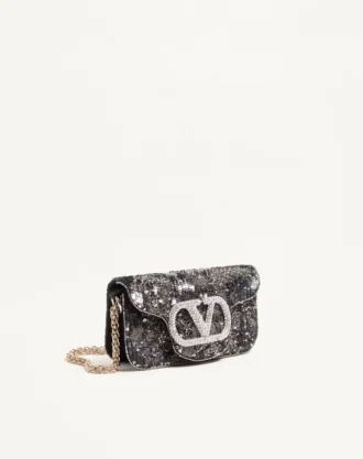 Valentino Garavani Locò Small Embroidered Shoulder Bag With Jewel Logo
