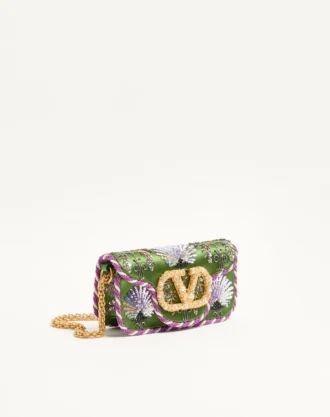 Valentino Garavani Locò Small Embroidered Shoulder Bag With Jewel Logo