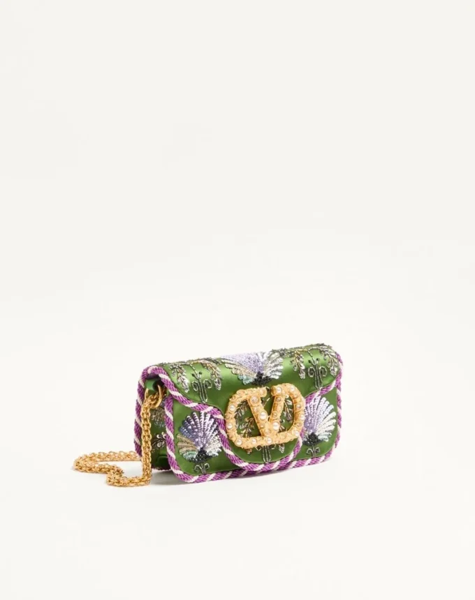 Valentino Garavani Locò Small Embroidered Shoulder Bag With Jewel Logo