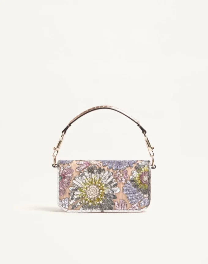 Valentino Garavani Locò Small Embroidered Shoulder Bag With Jewel Logo