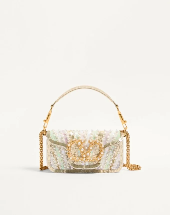 Valentino Garavani Locò Small Embroidered Shoulder Bag With Jewel Logo