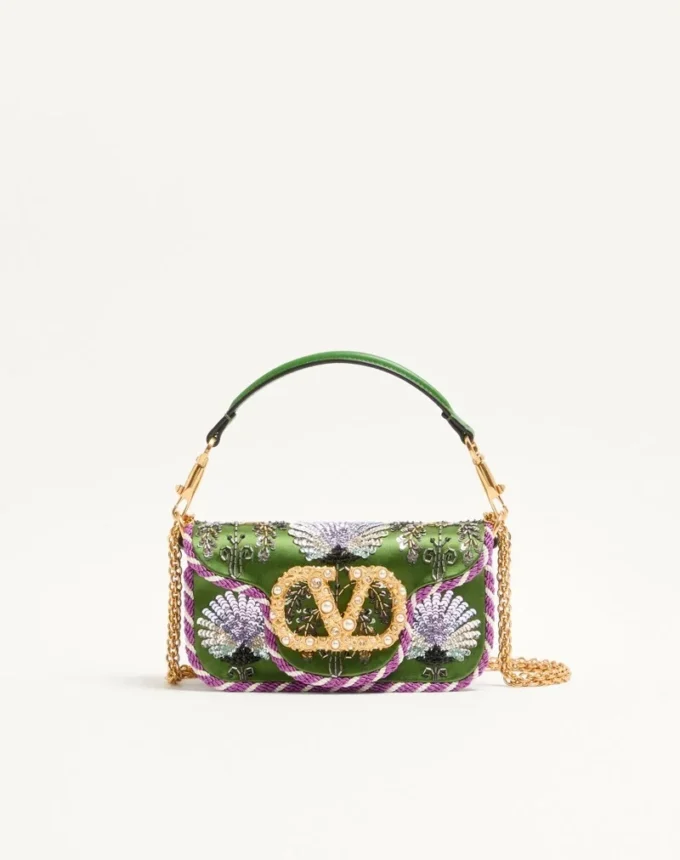 Valentino Garavani Locò Small Embroidered Shoulder Bag With Jewel Logo