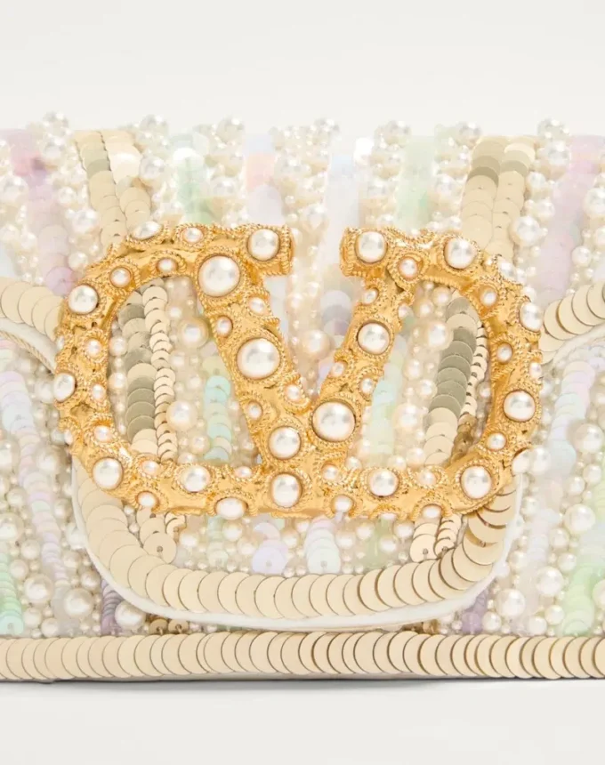 Valentino Garavani Locò Small Embroidered Shoulder Bag With Jewel Logo