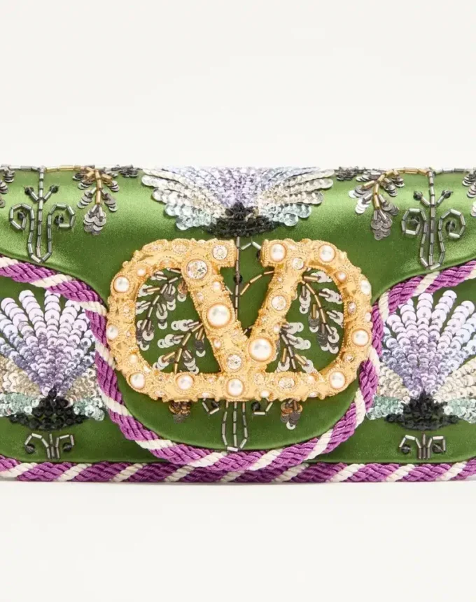 Valentino Garavani Locò Small Embroidered Shoulder Bag With Jewel Logo