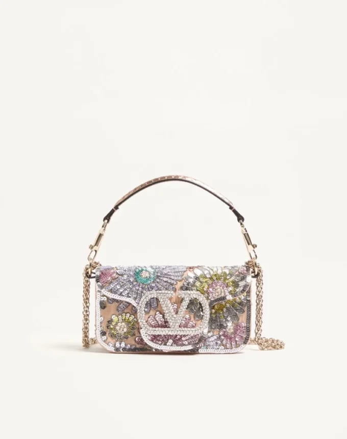 Valentino Garavani Locò Small Embroidered Shoulder Bag With Jewel Logo