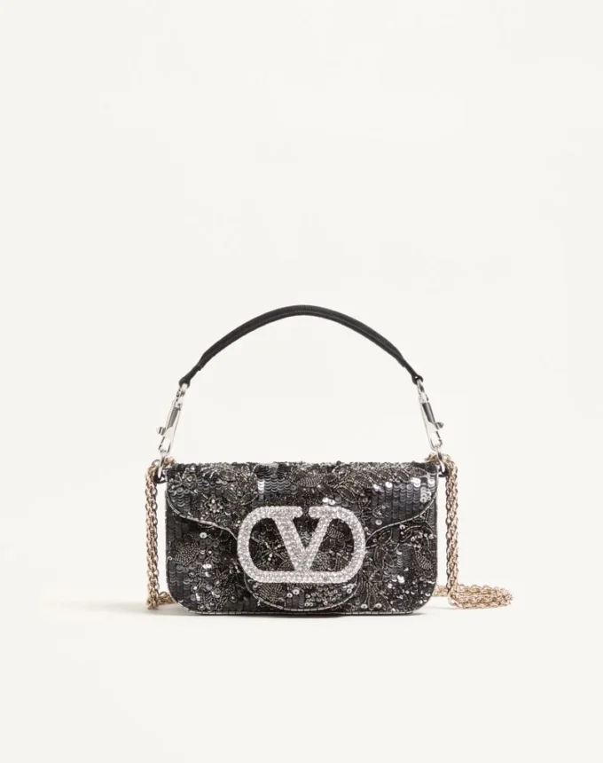 Valentino Garavani Locò Small Embroidered Shoulder Bag With Jewel Logo