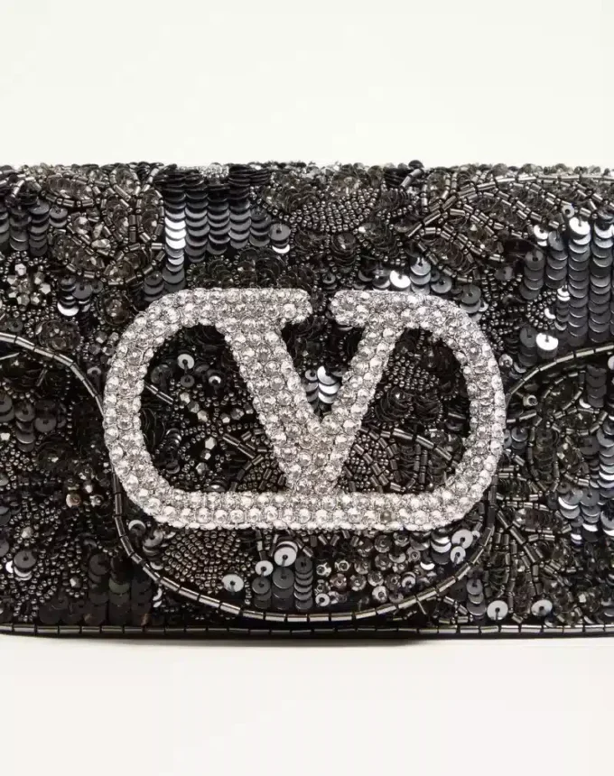 Valentino Garavani Locò Small Embroidered Shoulder Bag With Jewel Logo