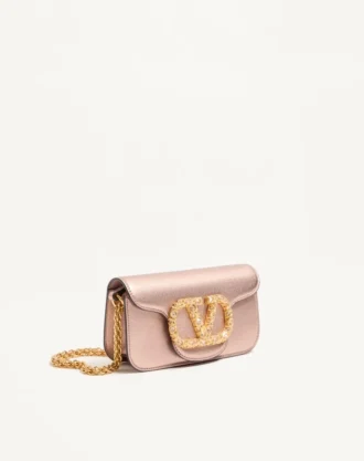 Valentino Garavani Locò Small Shoulder Bag In Laminated Calfskin With Jewel Logo