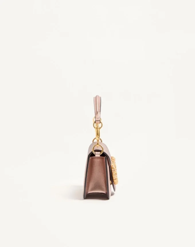Valentino Garavani Locò Small Shoulder Bag In Laminated Calfskin With Jewel Logo Valentino Garavani Locò Small Shoulder Bag In Laminated Calfskin With Jewel Logo