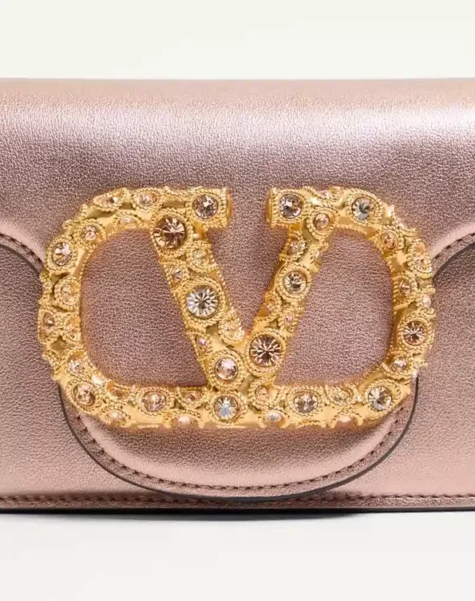 Valentino Garavani Locò Small Shoulder Bag In Laminated Calfskin With Jewel Logo Valentino Garavani Locò Small Shoulder Bag In Laminated Calfskin With Jewel Logo