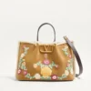 Valentino Garavani Medium Shopping Bag In Embroidered Suede With Sheepskin Lining