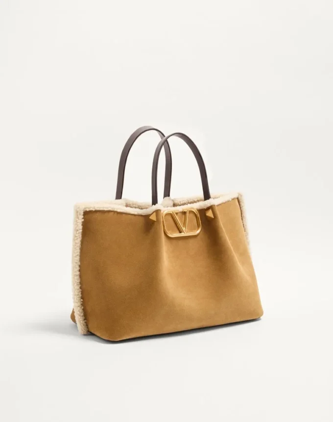 Valentino Garavani Medium Suede Shopping Bag With Sheepskin Lining