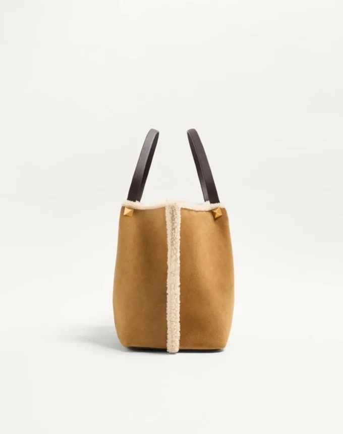 Valentino Garavani Medium Suede Shopping Bag With Sheepskin Lining