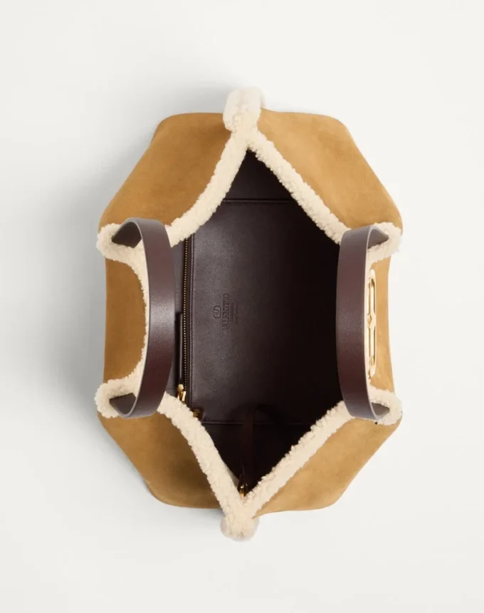 Valentino Garavani Medium Suede Shopping Bag With Sheepskin Lining