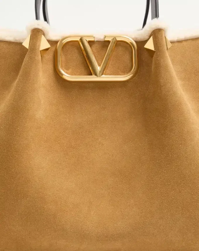 Valentino Garavani Medium Suede Shopping Bag With Sheepskin Lining