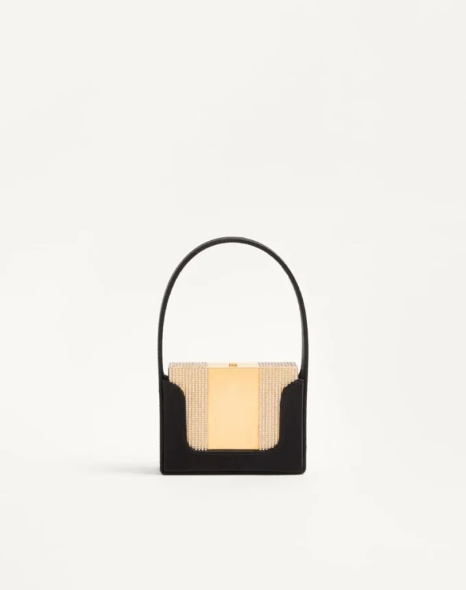 Valentino Garavani Minaumorphe Minaudière In Metal With Swarovski® Crystals And Satin Case Valentino Garavani Minaumorphe Minaudière In Metal With Swarovski® Crystals And Satin Case