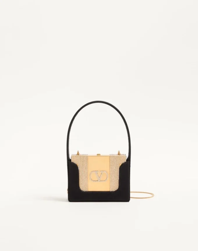 Valentino Garavani Minaumorphe Minaudière In Metal With Swarovski® Crystals And Satin Case Valentino Garavani Minaumorphe Minaudière In Metal With Swarovski® Crystals And Satin Case