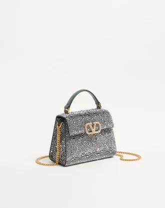 Valentino Garavani Mini Vsling Handbag With Rhinestones And Jewel Logo