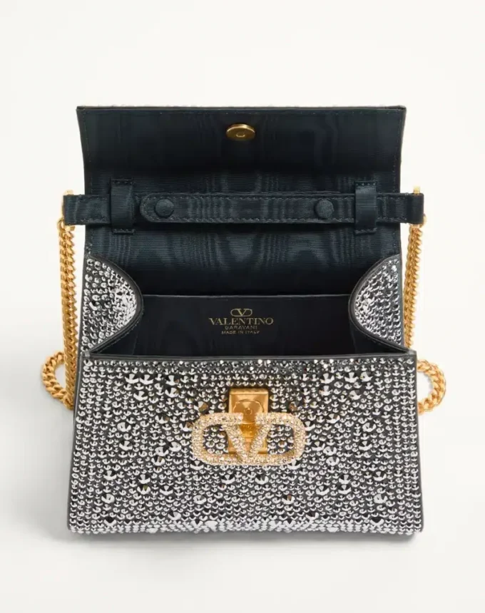 Valentino Garavani Mini Vsling Handbag With Rhinestones And Jewel Logo