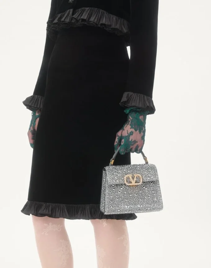 Valentino Garavani Mini Vsling Handbag With Rhinestones And Jewel Logo