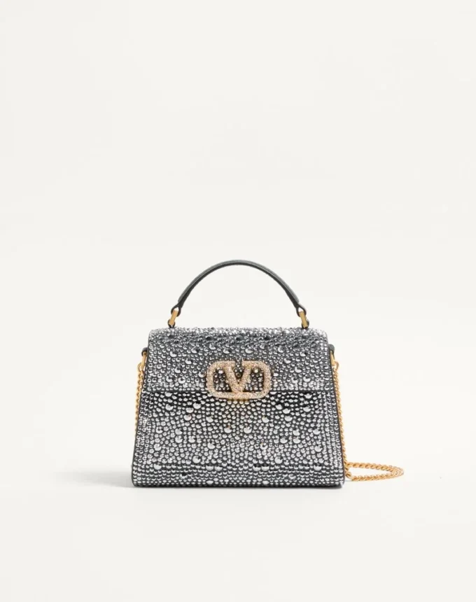 Valentino Garavani Mini Vsling Handbag With Rhinestones And Jewel Logo