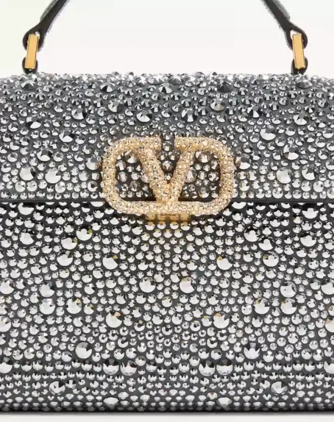Valentino Garavani Mini Vsling Handbag With Rhinestones And Jewel Logo