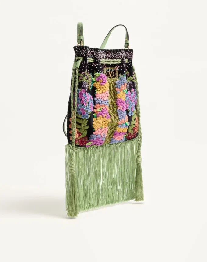 Valentino Garavani Nellcôte Alice Embroidered Bag With Fringes