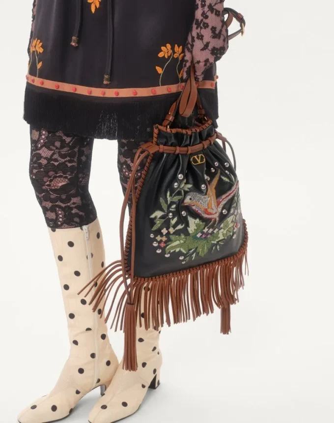 Valentino Garavani Nellcôte Alice Embroidered Bag With Fringes