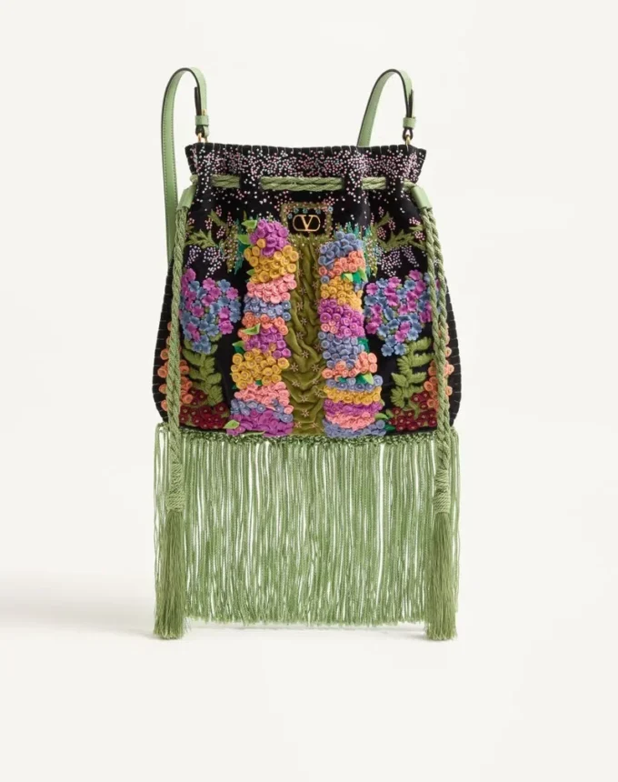 Valentino Garavani Nellcôte Alice Embroidered Bag With Fringes
