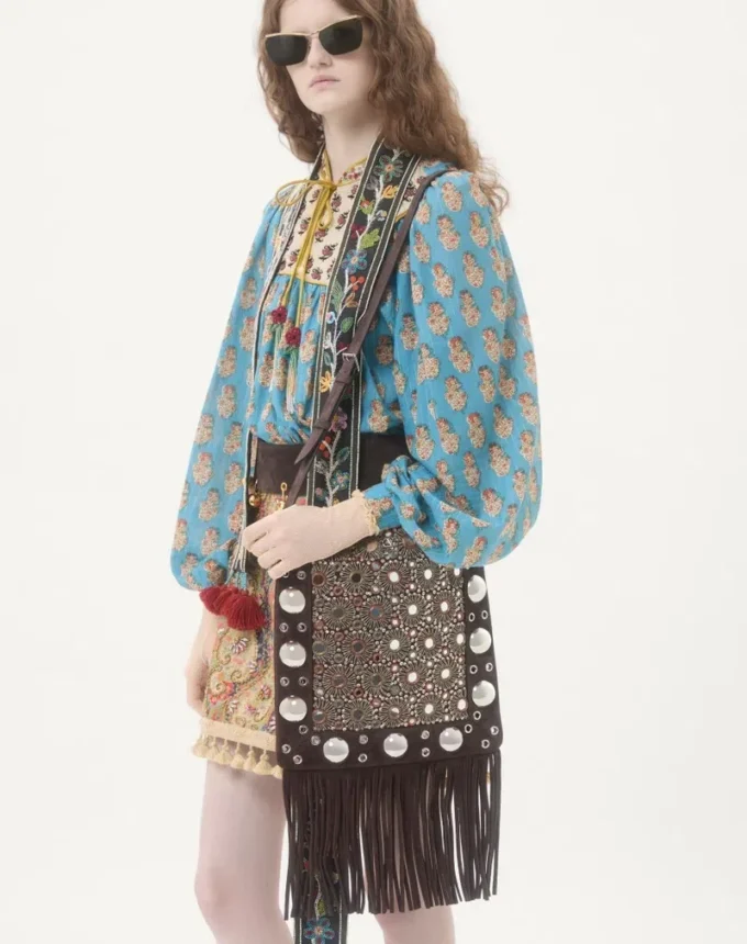 Valentino Garavani Nellcôte Embroidered Shoulder Bag With Fringes